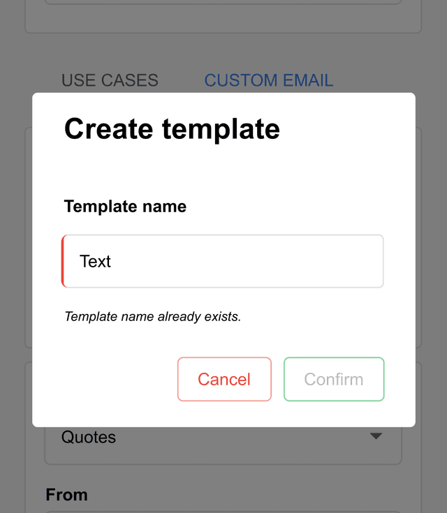 Template name validation feedback