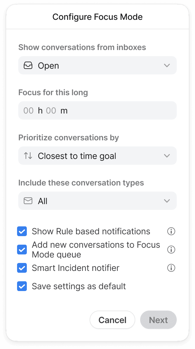 Focus Mode configuration flow