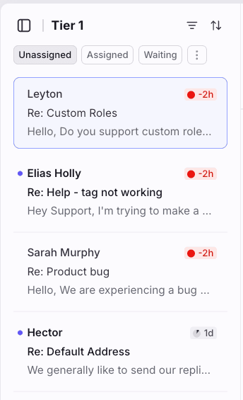 Conversation list illustrating multiple comment threads